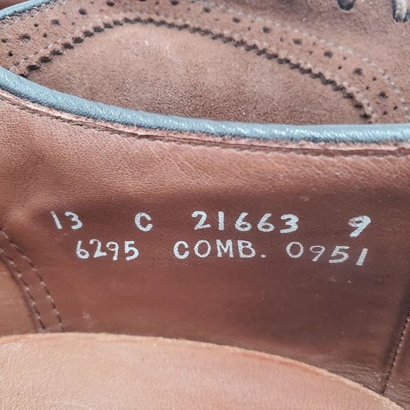 Allen Edmonds "McAllister" Mens 13 Brown Suede Leather Dress Shoe Wingtip Oxford - Picture 6 of 16